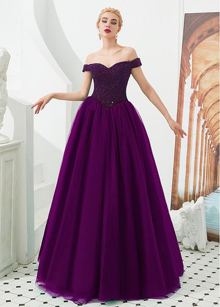 Shop Luxury 2020 Tulle Off the Shoulder Beading Silver Prom Dress under 200