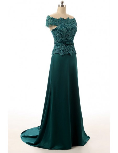 Lace Off Shoulder Long Green Mother Of The Bride Dress