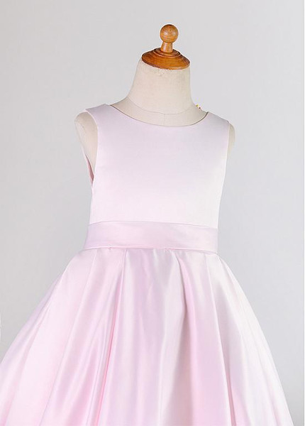 Shop Beautiful High Low Satin Jewel Pink A-line Flower Girl Dress With Bowknots from ANNAKOO
