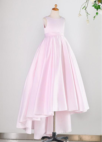 Shop Beautiful High Low Satin Jewel Pink A-line Flower Girl Dress With Bowknots from ANNAKOO