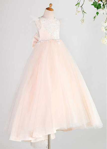 Shop Beautiful Pink Tulle Jewel Appliques & Bowknot A-line Flower Girl Dress from ANNAKOO