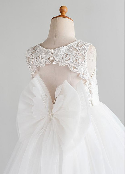 Shop Beautiful Tulle Jewel White A-line Knee-length Flower Girl Dress from ANNAKOO