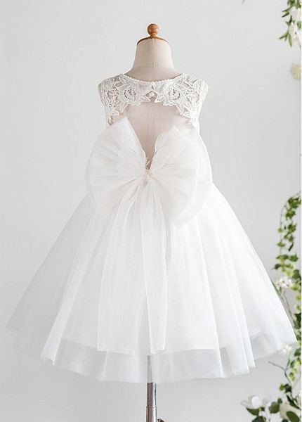 Shop Beautiful Tulle Jewel White A-line Knee-length Flower Girl Dress from ANNAKOO