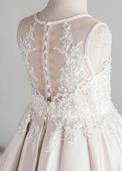 Shop Beautiful Tulle & Satin Jewel Ivory A-line Knee-length Flower Girl Dress under 80