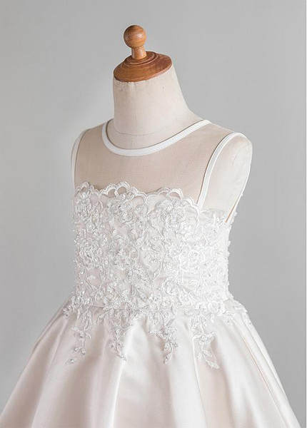 Shop Beautiful Tulle & Satin Jewel Ivory A-line Knee-length Flower Girl Dress under 80