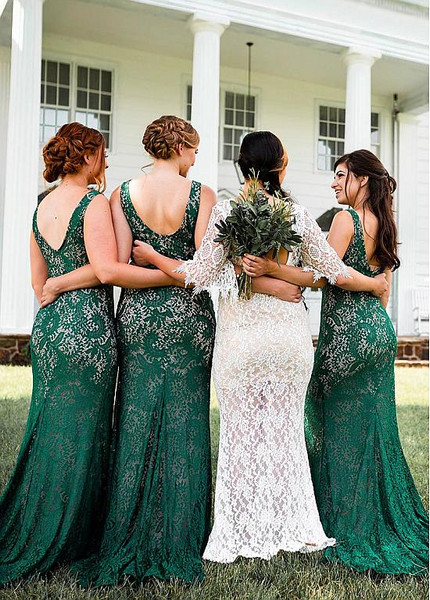 Shop Sexy Lightsome Lace Jewel Green Sheath/Column Bridesmaid Dress under 90
