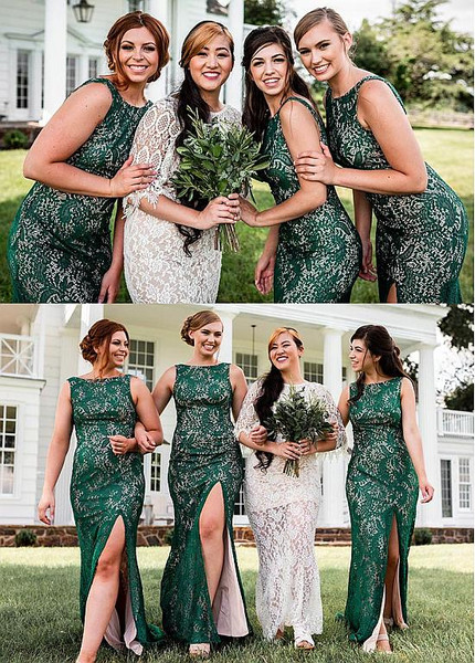 Shop Sexy Lightsome Lace Jewel Green Sheath/Column Bridesmaid Dress under 90