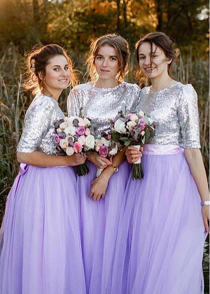 Shop Light Purple Sequin Lace Jewel Lilac Floor-length A-line Bridesmaid Dresses With Belt under 100