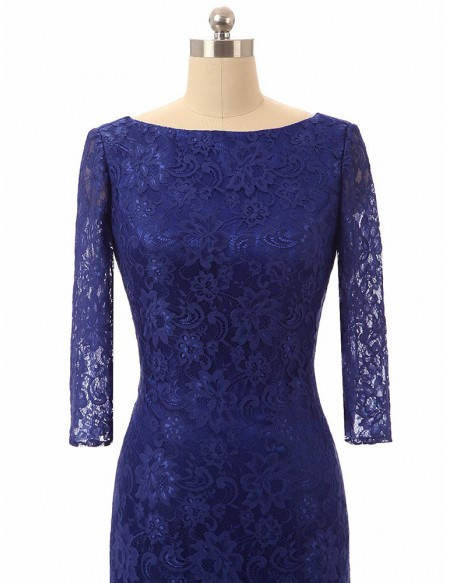 Royal Blue Lace Long Sleeve Evening Mother Of The Bride Dress
