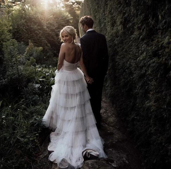 Shop New Arrival Layered Tulle Strapless Ivory Zipper Long Wedding Dress for 2020 Wedding