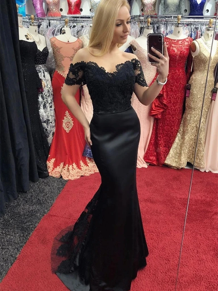 Buy Elegant 2020 Appliques Off The Shoulder Mermaid Lace Black Long Prom Dress Under 130