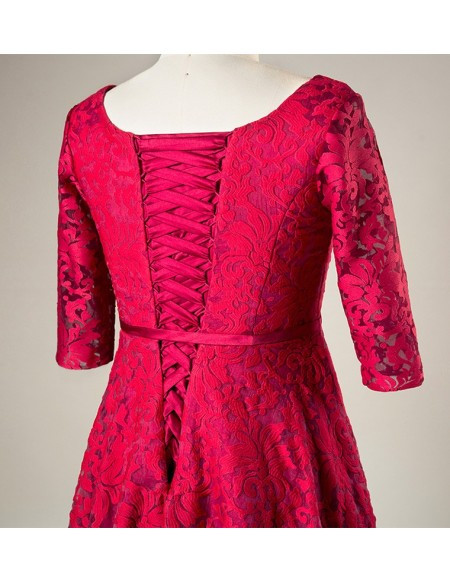 Plus Size Half Sleeves Burgundy Lace Short Mother Of The Brides Dress