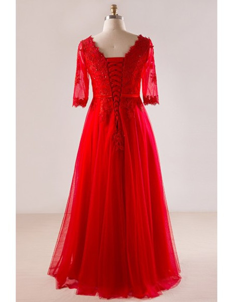 Plus Size Red Half Sleeve Long Mother Of The Brides Dress