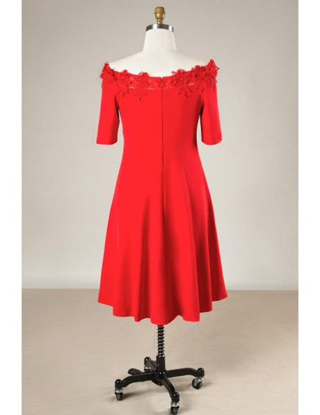 Off Shoulder Red Knee Length Plus Size Mother Of The Brides Dress
