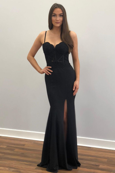 Shop Sexy 2020 Appliques Straps Mermaid Black Long Prom Dress With Slit Under 130