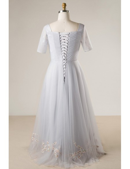 Plus Size Dusty Grey Pleated Short Sleeve Mother Of The Brides Dress