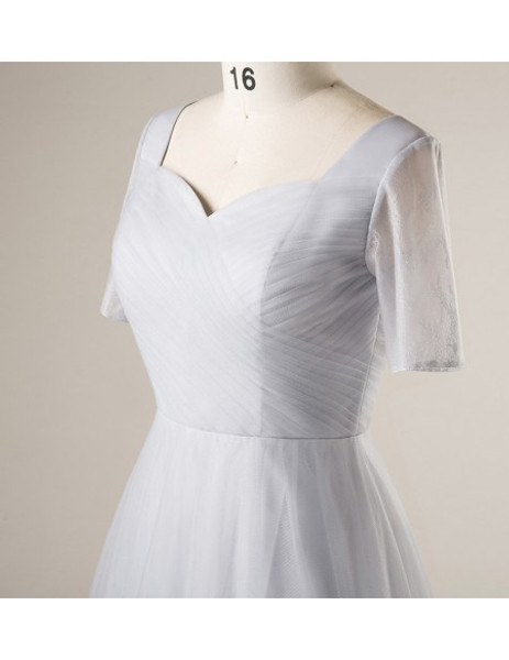 Plus Size Dusty Grey Pleated Short Sleeve Mother Of The Brides Dress