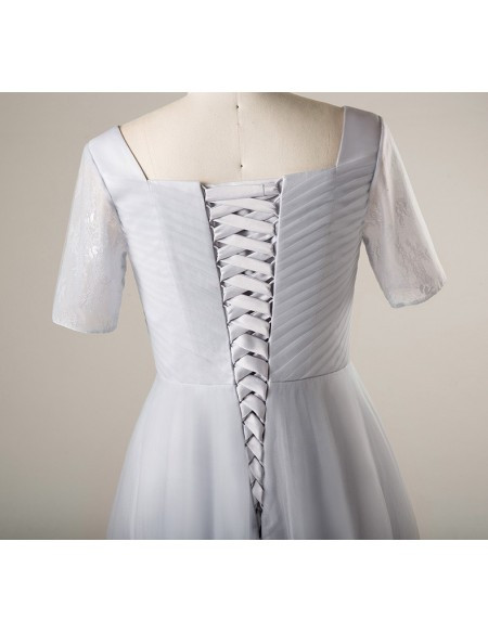 Plus Size Dusty Grey Pleated Short Sleeve Mother Of The Brides Dress