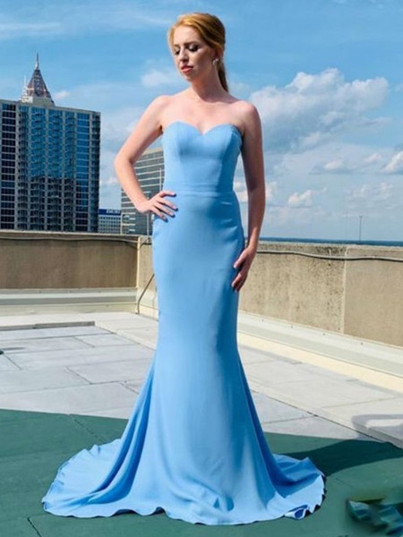 Shop 2020 A Line Strapless Satin Mermaid Light Blue Long Prom Dress Under 100