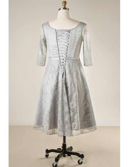Plus Size Dusty Grey Lace Sleeves Mother Of The Brides Dress