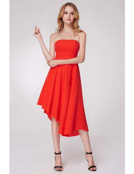 Orange Short  Asymmetrical Hem Chiffon Bridesmaid Dress