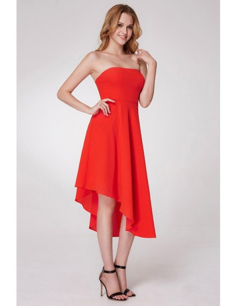 Orange Short  Asymmetrical Hem Chiffon Bridesmaid Dress