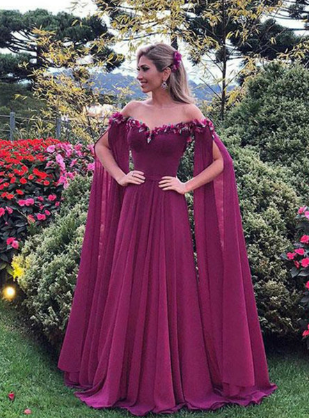 Shop Violet 2020 Tulle Off the Shoulder A-Line Purple Appliques Prom Dress From Annakoo