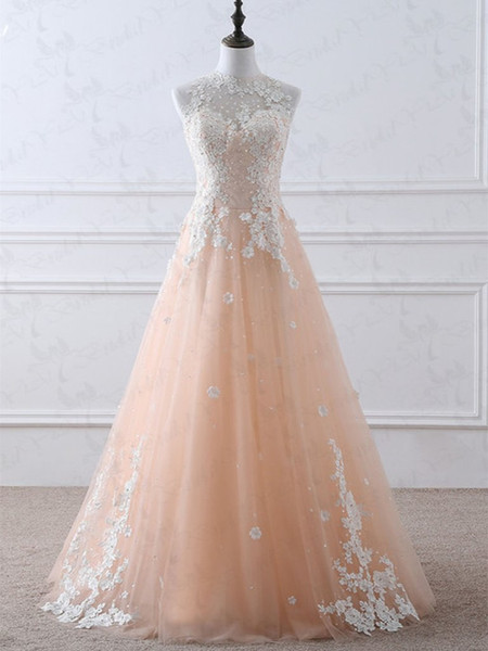 Buy Cheap 2020 High Neck White Lace Appliques Coral Tulle  Long Prom Dress From Annakoo