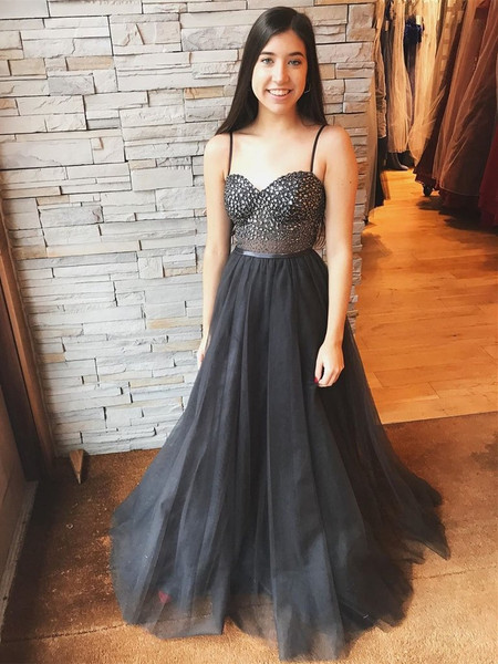 Shop Beautiful 2020 Sweetheart Tulle Rhinestone Black Long Prom Dress Under 200