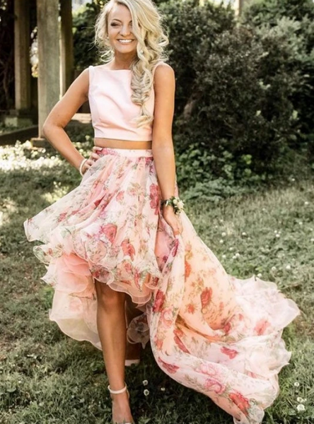 Shop Beautiful 2020 Floral Organza Hi Lo Pink Two Piece Print Prom Dress Under 200