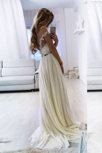 Limited selection White Sweetheart Off The Shoulder Lace Chiffon Long Prom Dress With Belt From Annakoo