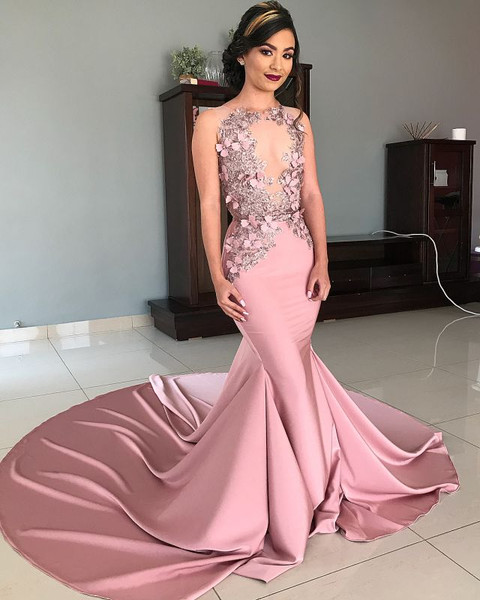 Buy Cheap Mermaid Sleeveless Sexy Sheer Tulle Pink Lace Appliques Prom Dress From Annakoo
