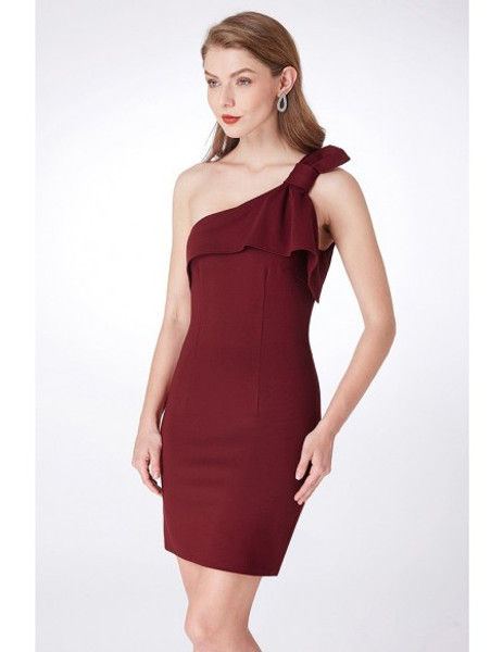 Simple One Shoulder Burgundy Short Bridesmaid Dress