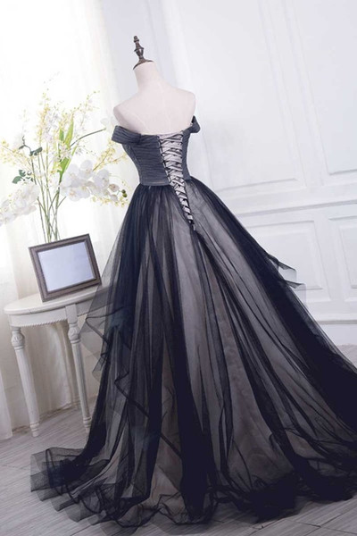 Biggest Sale Black Off The Shoulder Tulle Pleats Long Prom Dress Check Out Entire Collection