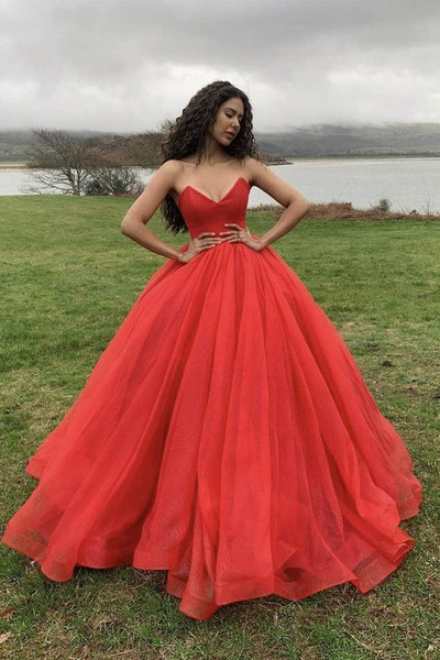 Shop 2020 Red Sweetheart Ball Gown Tulle Long Prom Dress Under 150