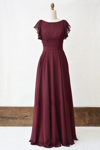 Shop 2020 Cross Back A Line Burgundy Chiffon Long Prom Dress Under 100