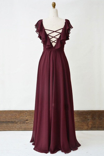 Shop 2020 Cross Back A Line Burgundy Chiffon Long Prom Dress Under 100