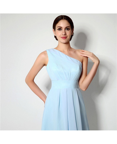 Light Sky Blue One Shoulder Short Bridesmaid Dress