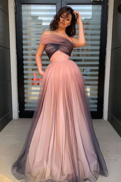Shop 2020 Gradient One Shoulder Tulle Floor Length Pleats Prom Dress Under 160