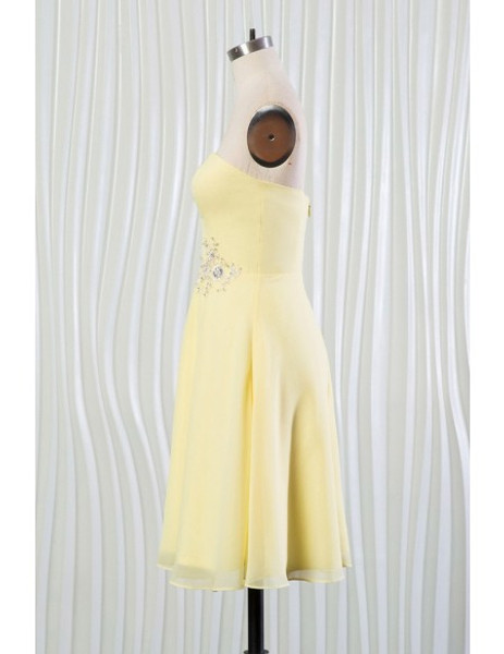 Beading Strapless Yellow Summer Bridesmaid Dress