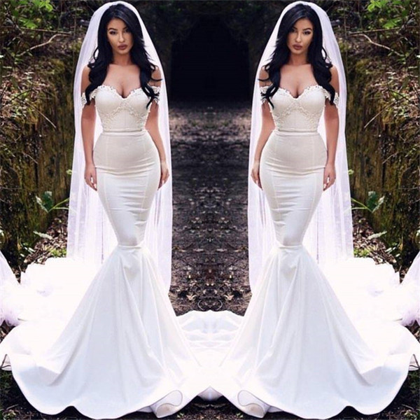 Wear 2020 Appliques Off The Shoulder  Mermaid Court Train Bride Wedding Dresses