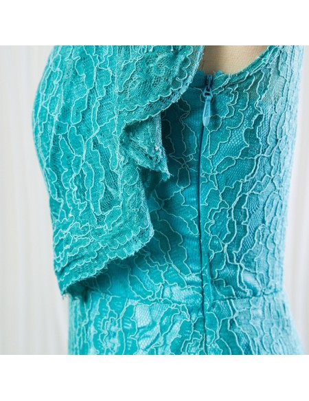 One Shoulder Aqua Lace Short Bridesmaid Dress