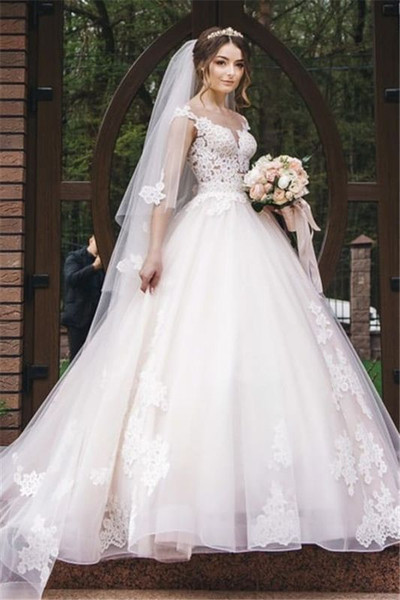 Shop For The Perfect Tulle A Line Lace V-Neck Appliques Sleeveless Wedding Dress Under 250