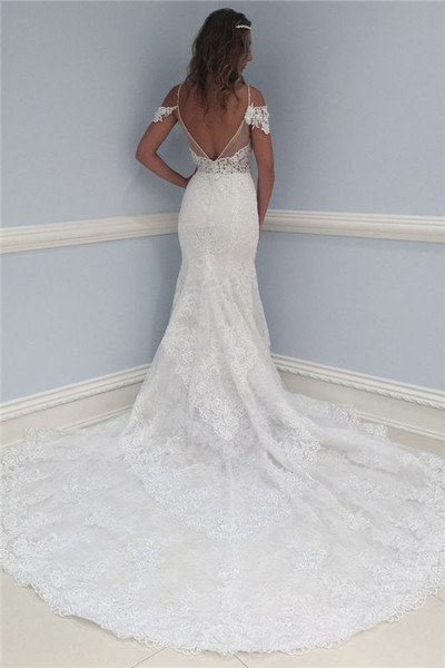 Shop Beautiful Lace V-Neck Sexy Ruffles See Through Cap Sleeve Wedding Dress Under 200