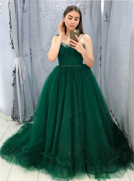 Shop Beautiful Spaghetti Straps Puffy A-Line Green Tulle Sweet 16 Prom Under 189
