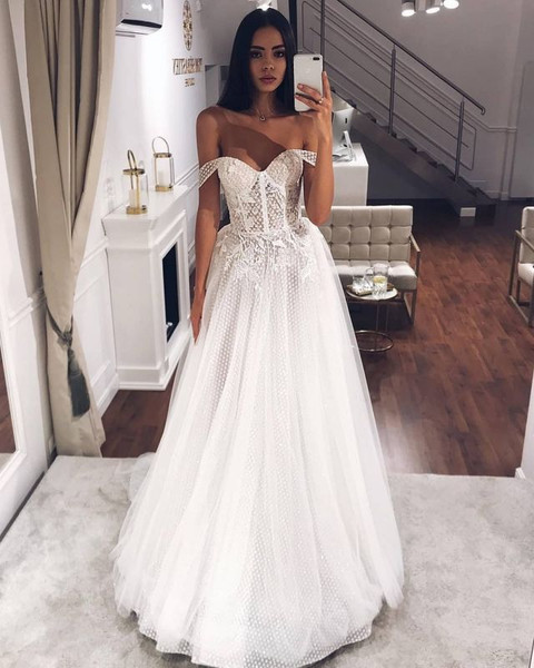 Shop 2020 Beads Off The Shoulder Strapless A-line Floor Length Wedding Dress Under 250