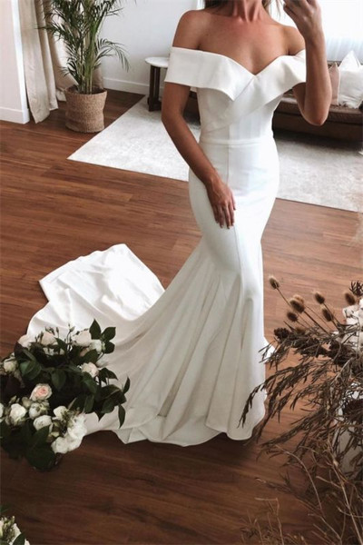 Shop New Arrival Off The Shoulder Ruffles Short Sleeves Floor Length Bridal Mermaid Wedding Dress Under 150