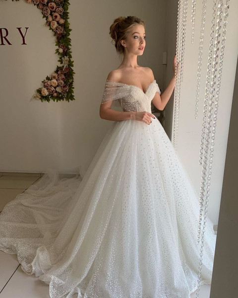 Shop Beautiful 2020 Sweetheart Pearl Off The Shoulder Backless Ball Gown Wedding Dress Under 200