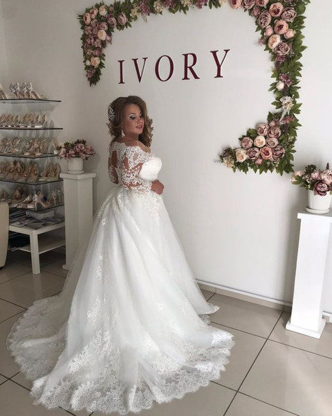 Shop Beautiful 2020 Off The Shoulder Lace Belt A-line Appliques Long Sleeve Wedding Dress Under 200