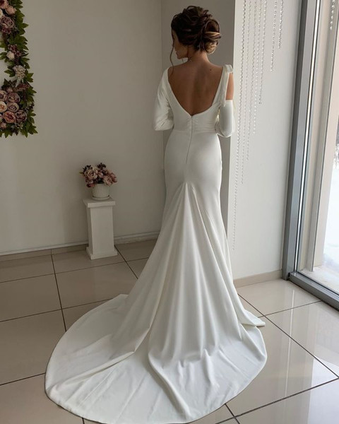 Shop Beautiful Long Sleeve Sash Belt Satin Sexy Backless Sheath Wedding Dress Under 200
